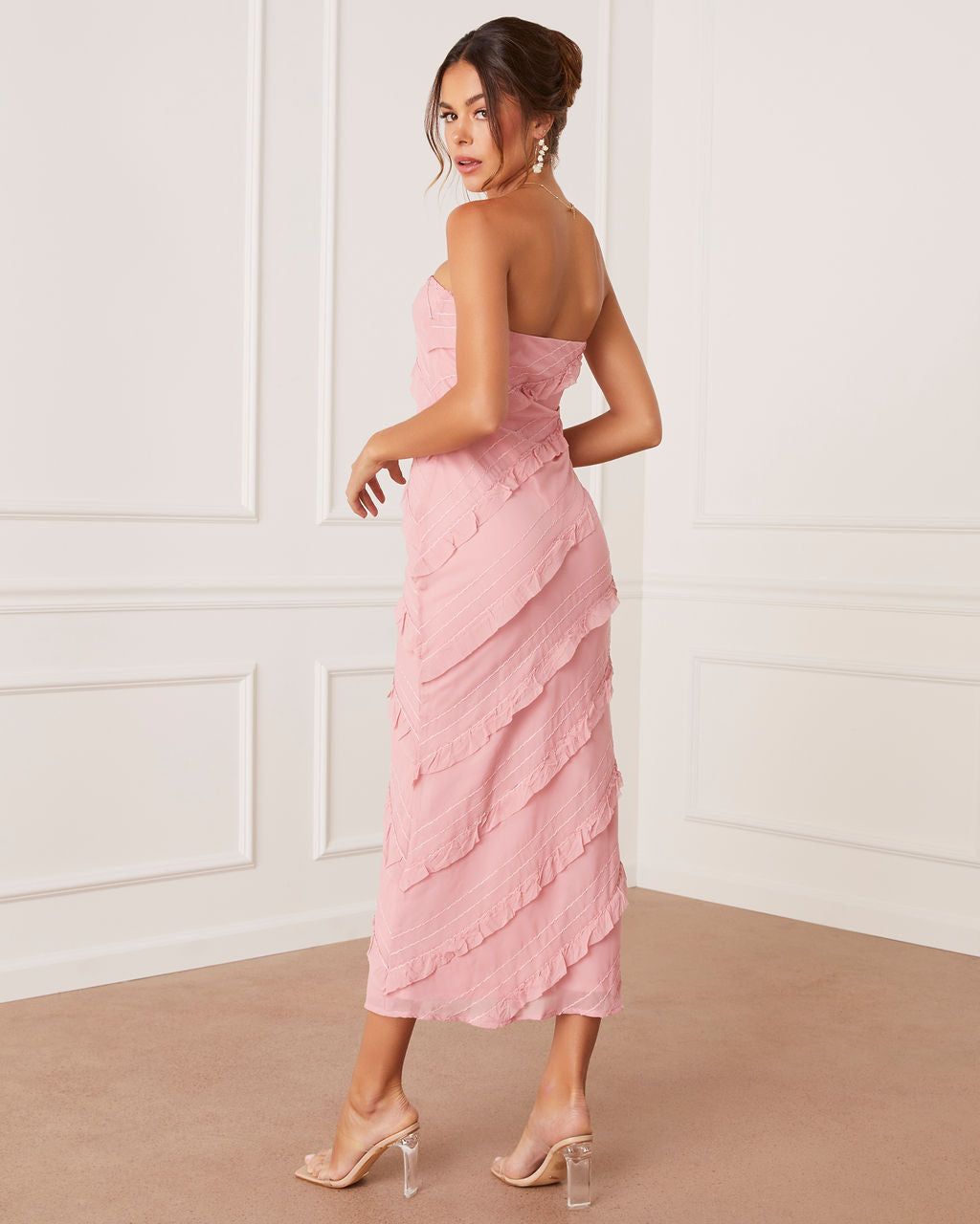 Baylie Strapless Ruffle Stitch Maxi Dress sold by Vici product image thumbnail 4