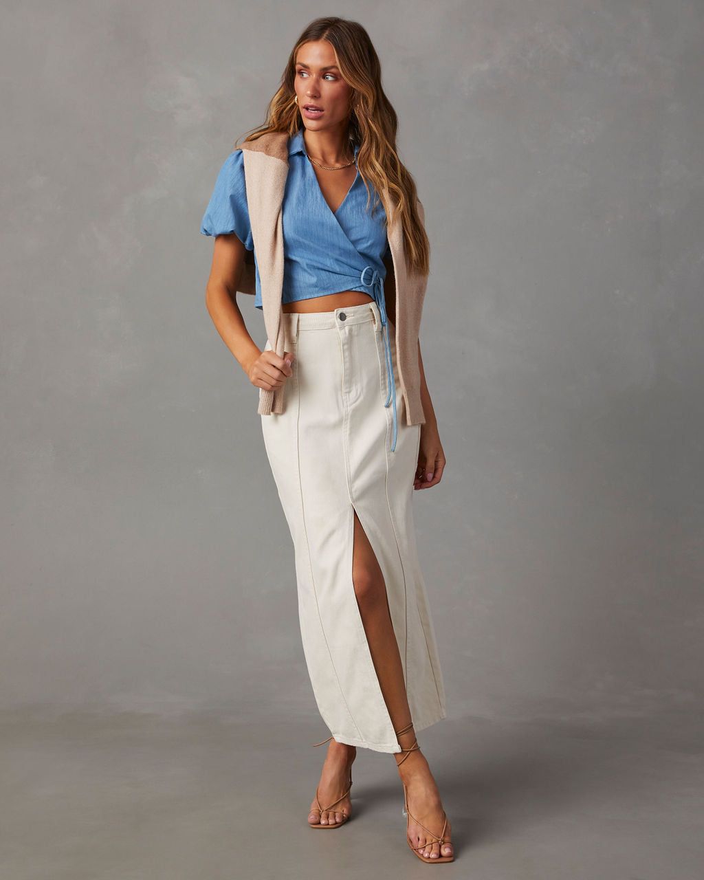 Allena Woven Wrap Top - Denim Blue sold by Vici product image thumbnail 2