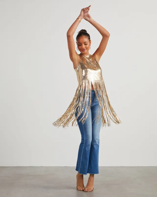 Dallas Glam Sequin Fringe Top sold by Vici