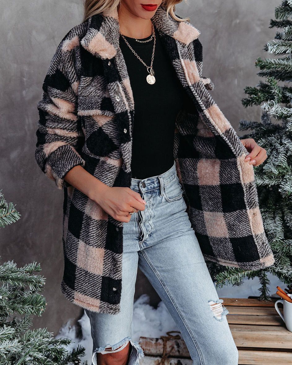 Tauren Fuzzy Checkered Shacket sold by Vici product image thumbnail 5