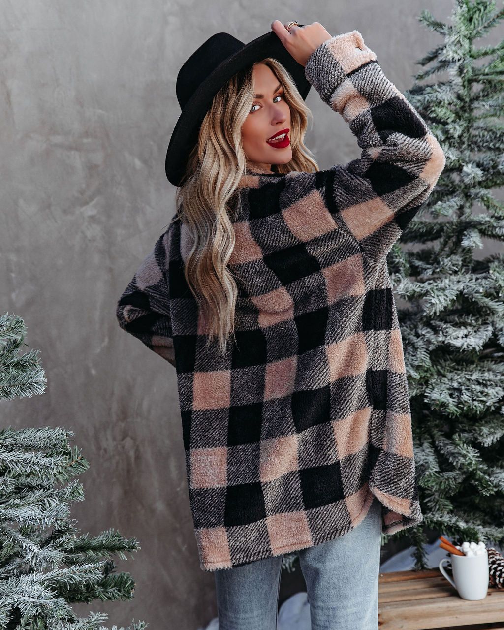 Tauren Fuzzy Checkered Shacket sold by Vici product image thumbnail 3