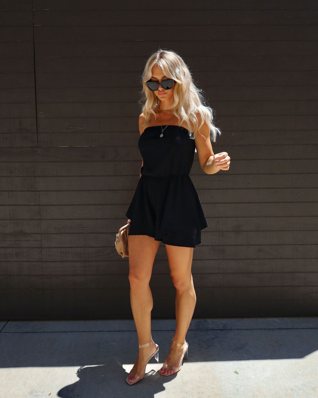 Sydney Strapless Flutter Romper - Black - SALE sold by Vici