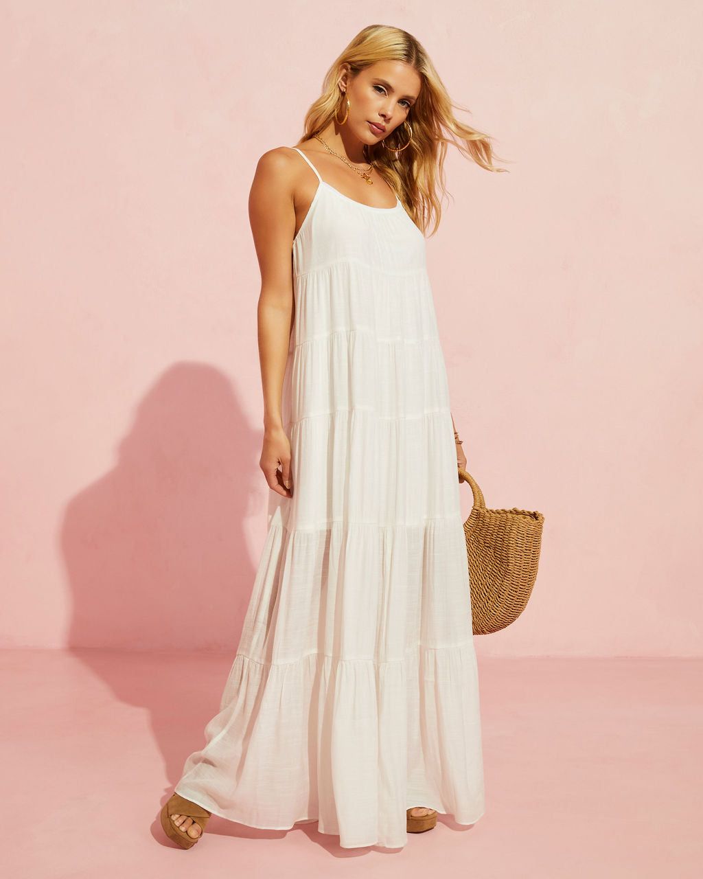 Plume Tiered Maxi Dress - White - FINAL SALE sold by Vici