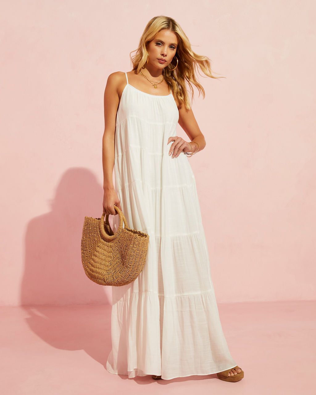 Plume Tiered Maxi Dress - White - FINAL SALE sold by Vici product image thumbnail 4