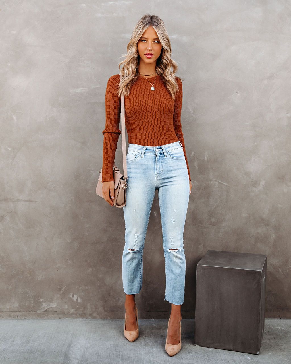 Tango Textured Knit Sweater Top - Caramel - FINAL SALE sold by Vici product image thumbnail 5