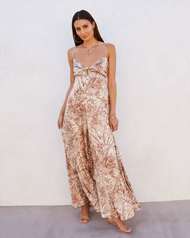 Enjoy The Adventure Satin Printed Pocketed Wide Leg Jumpsuit sold by Vici
