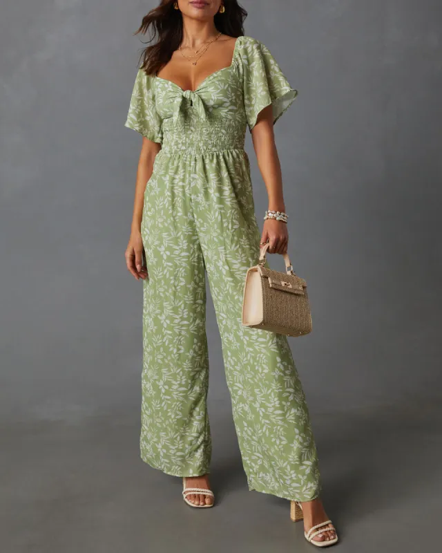 Primrose Floral Smocked Tie Front Jumpsuit sold by Vici