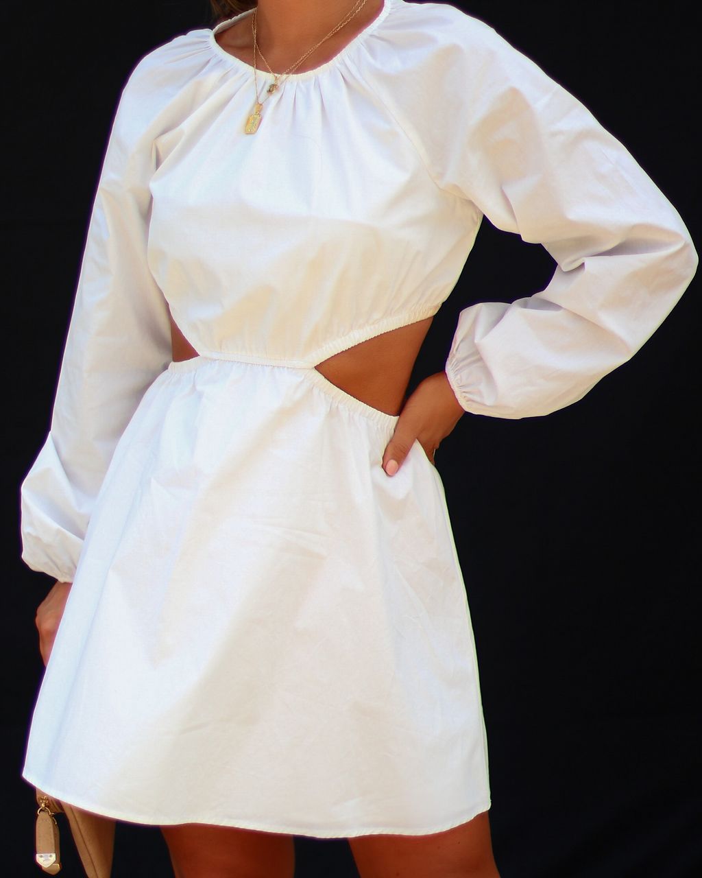 Kristen Cotton Side Cutout Mini Dress - White - FINAL SALE sold by Vici product image thumbnail 3