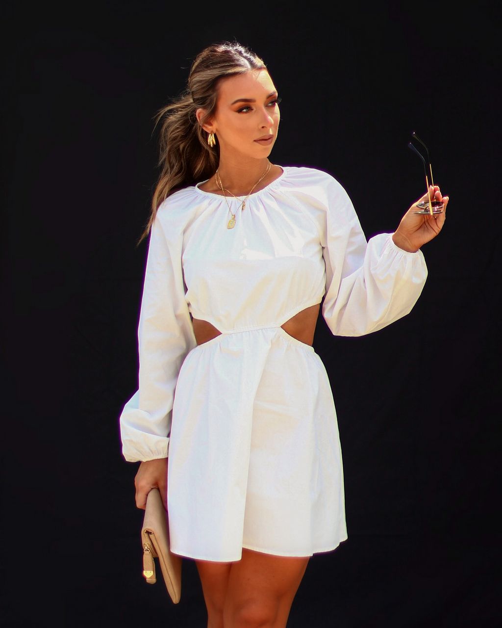 Kristen Cotton Side Cutout Mini Dress - White - FINAL SALE sold by Vici