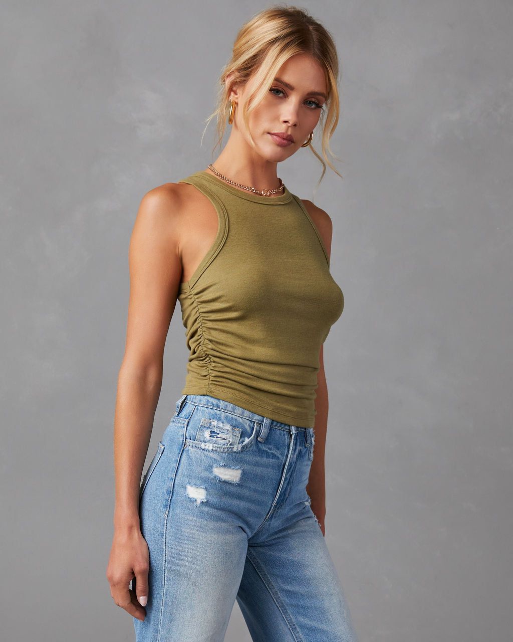 Rory Ruched Tank - Olive - FINAL SALE sold by Vici product image thumbnail 4