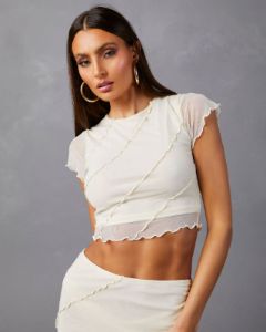 Markella Lettuce Trim Crop Top - Cream - FINAL SALE sold by Vici