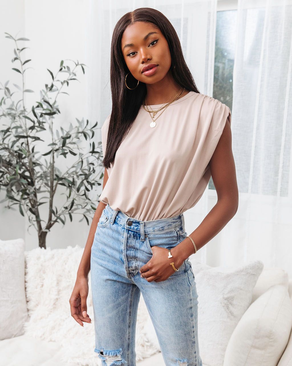 Romi Crew Neck Bodysuit - Light Taupe - SALE sold by Vici product image thumbnail 6