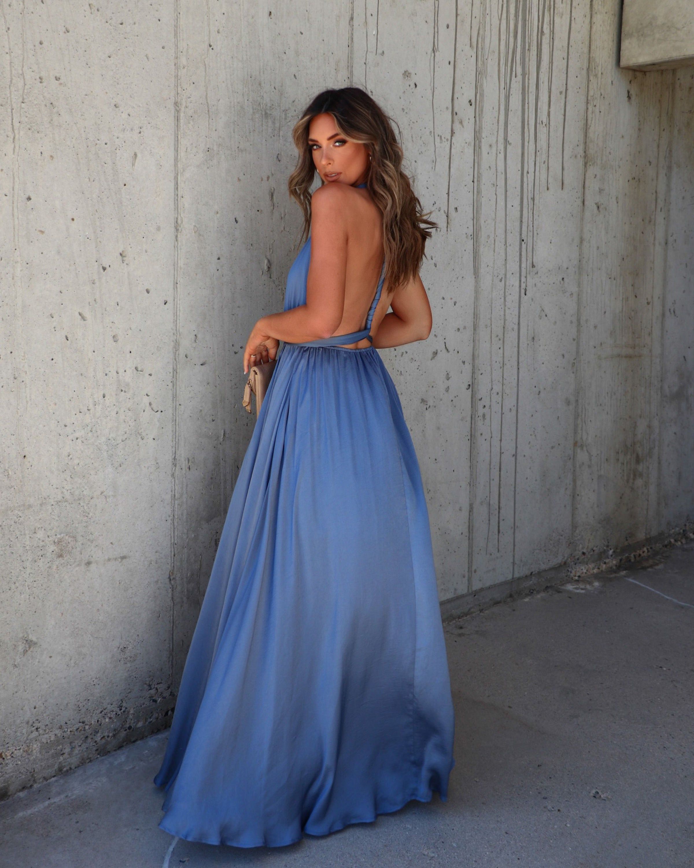 Trayce Satin Maxi Dress - Slate Blue - SALE sold by Vici product image thumbnail 4