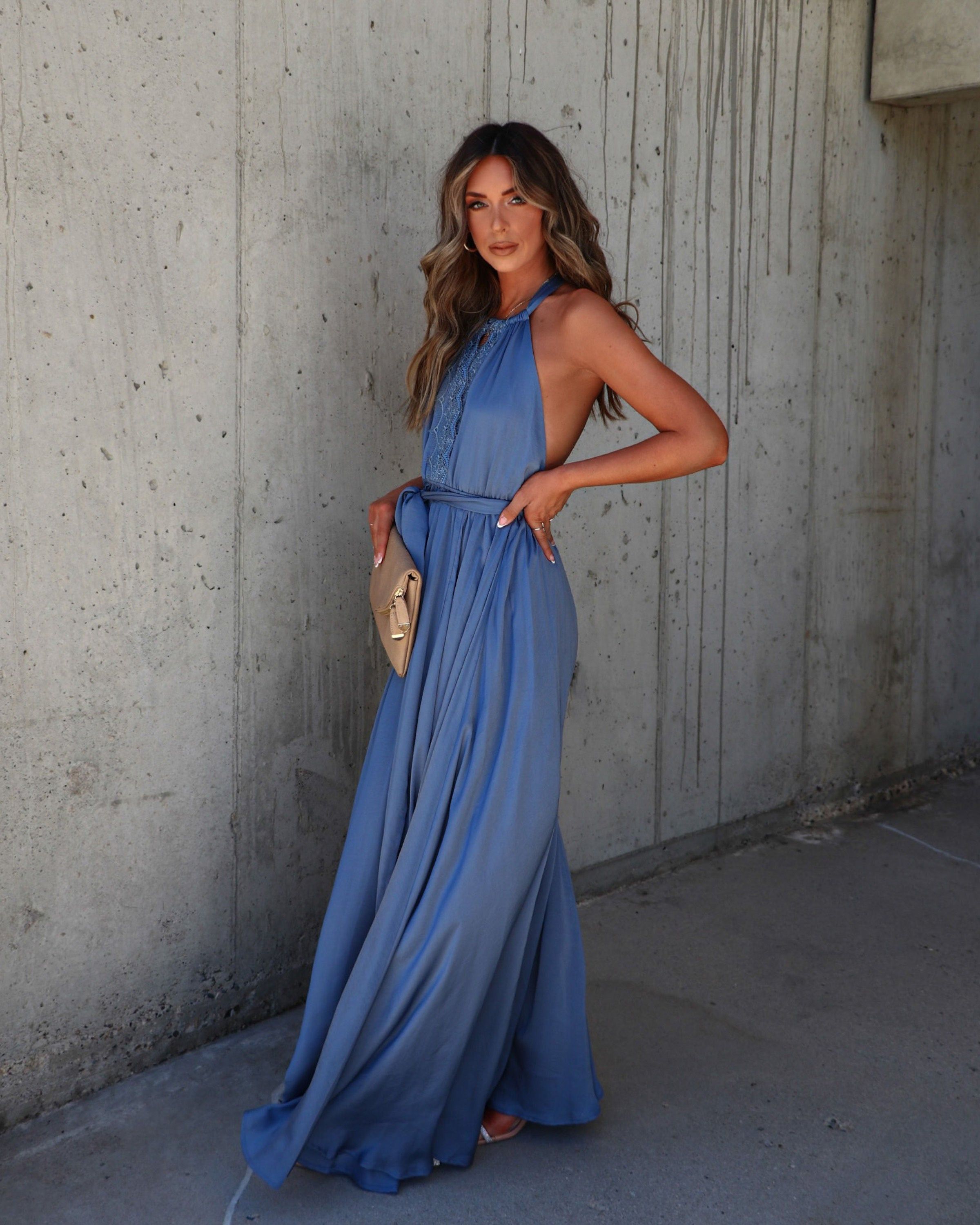 Trayce Satin Maxi Dress - Slate Blue - SALE sold by Vici product image thumbnail 3