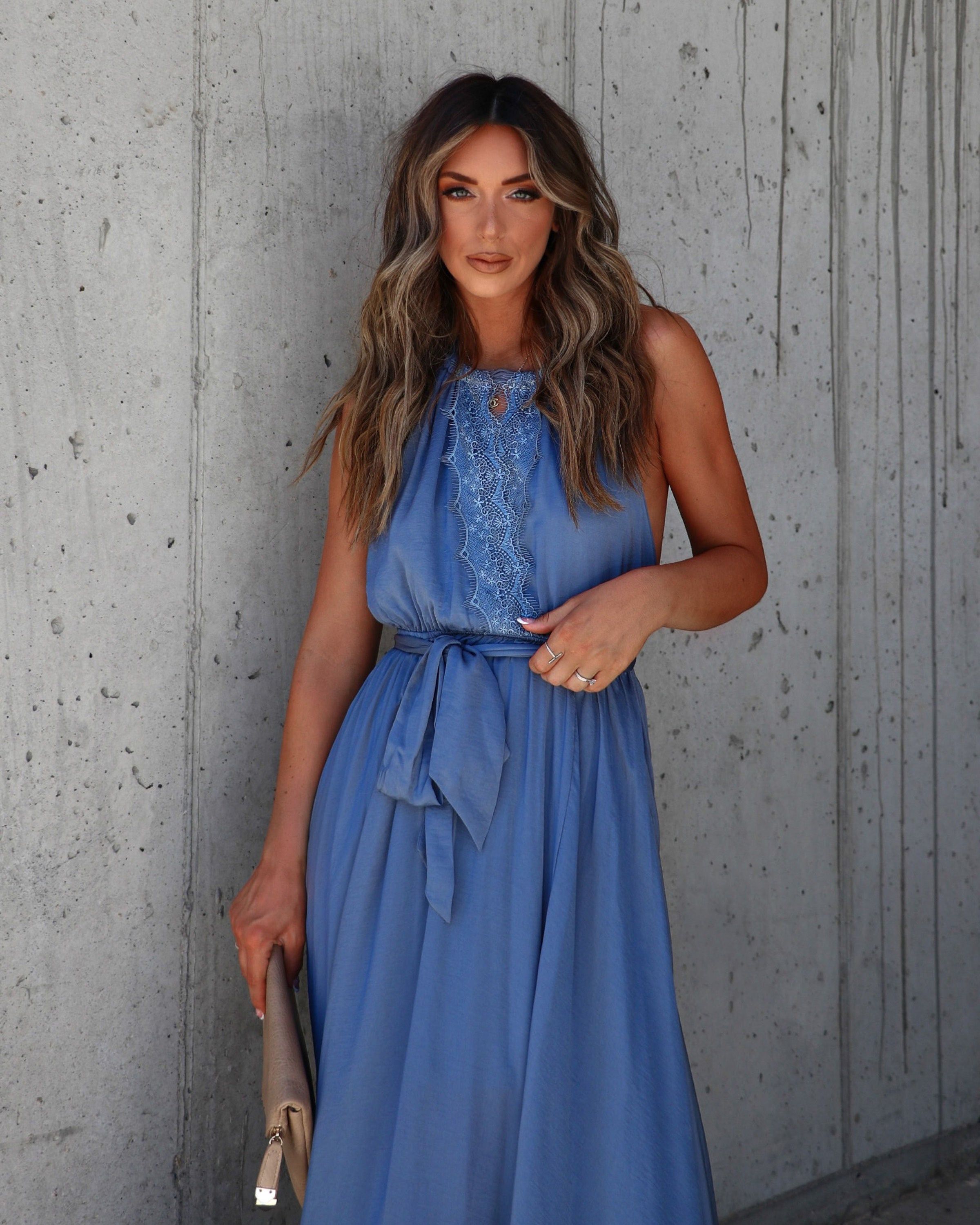 Trayce Satin Maxi Dress - Slate Blue - SALE sold by Vici product image thumbnail 2