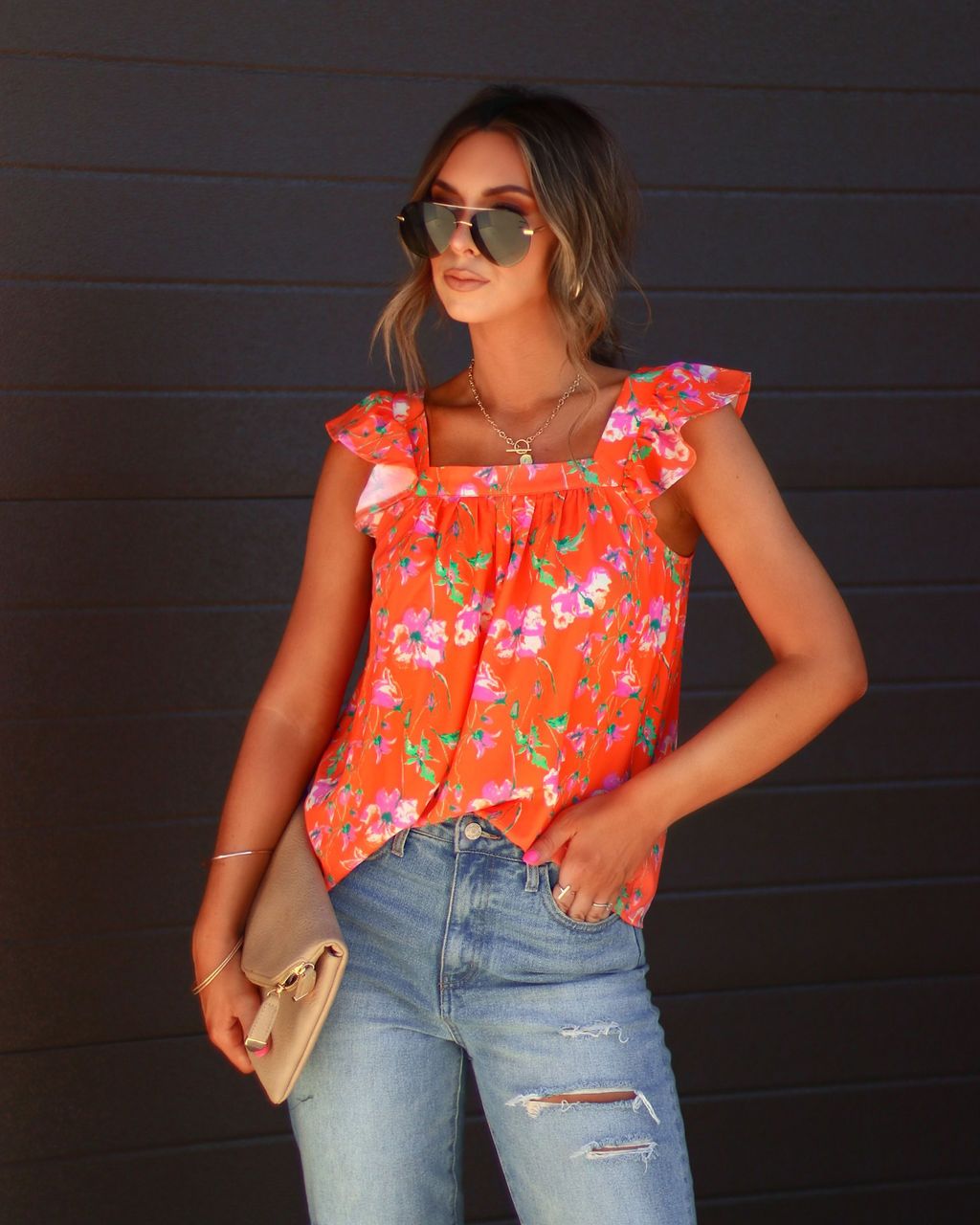 Kali Floral Flutter Sleeve Top - FINAL SALE sold by Vici