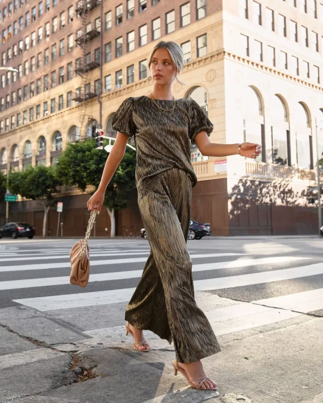 Disco Living Plisse Metallic Pocketed Pants - FINAL SALE sold by Vici