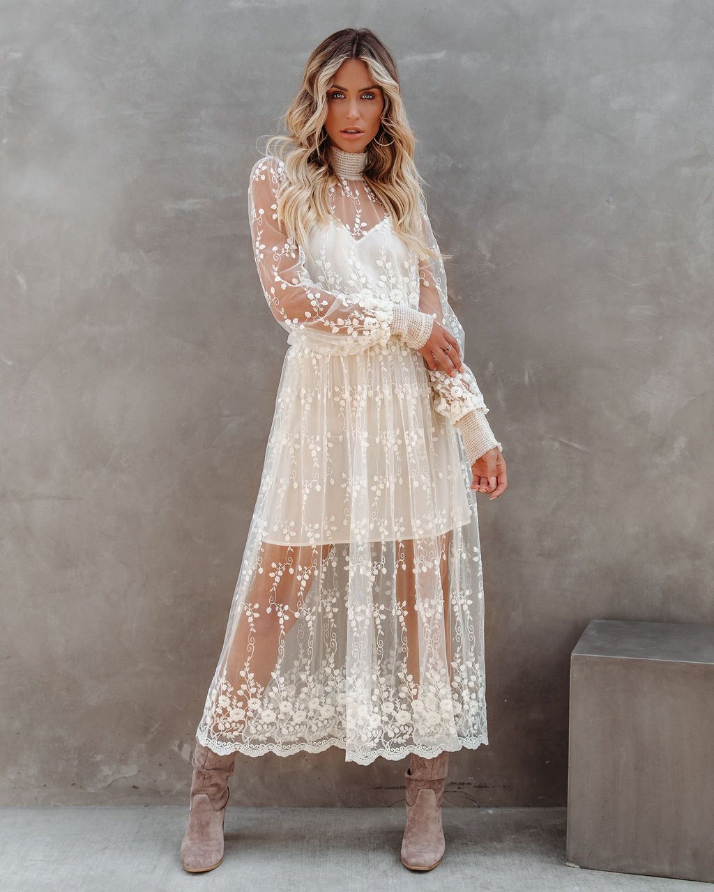 Blanche Embroidered Mesh Midi Dress - FINAL SALE sold by Vici product image thumbnail 7