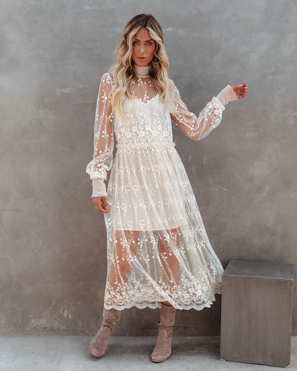 Blanche Embroidered Mesh Midi Dress - FINAL SALE sold by Vici product image thumbnail 8