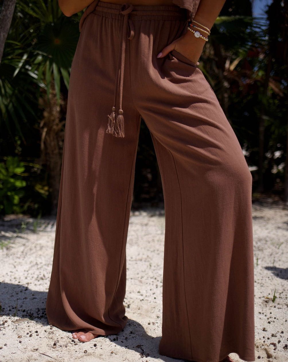 Palm Paradise Pocketed Wide Leg Pants sold by Vici