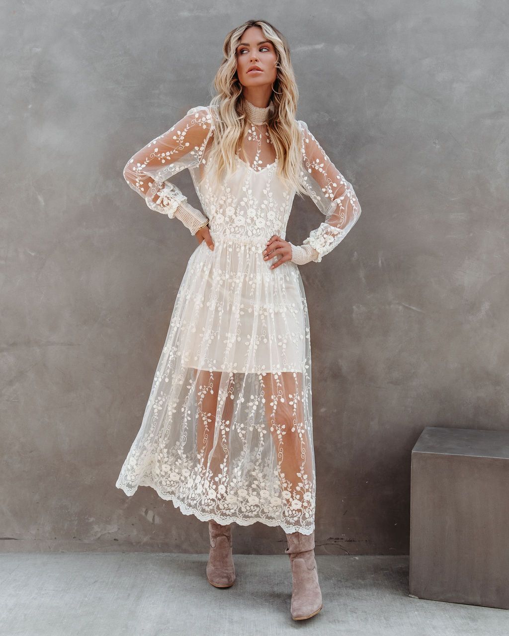 Blanche Embroidered Mesh Midi Dress - FINAL SALE sold by Vici product image thumbnail 9