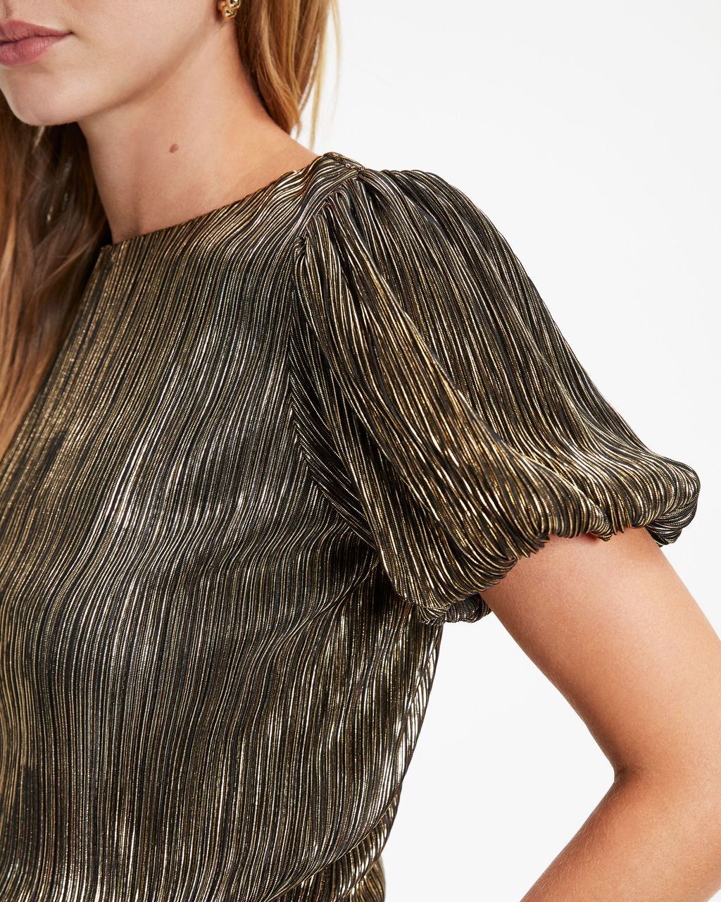 Disco Living Plisse Metallic Puff Sleeve Top sold by Vici product image thumbnail 4