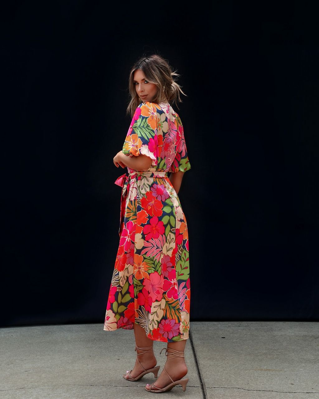 Sunset Drinks Floral Wrap Midi Dress - Tropical sold by Vici product image thumbnail 4