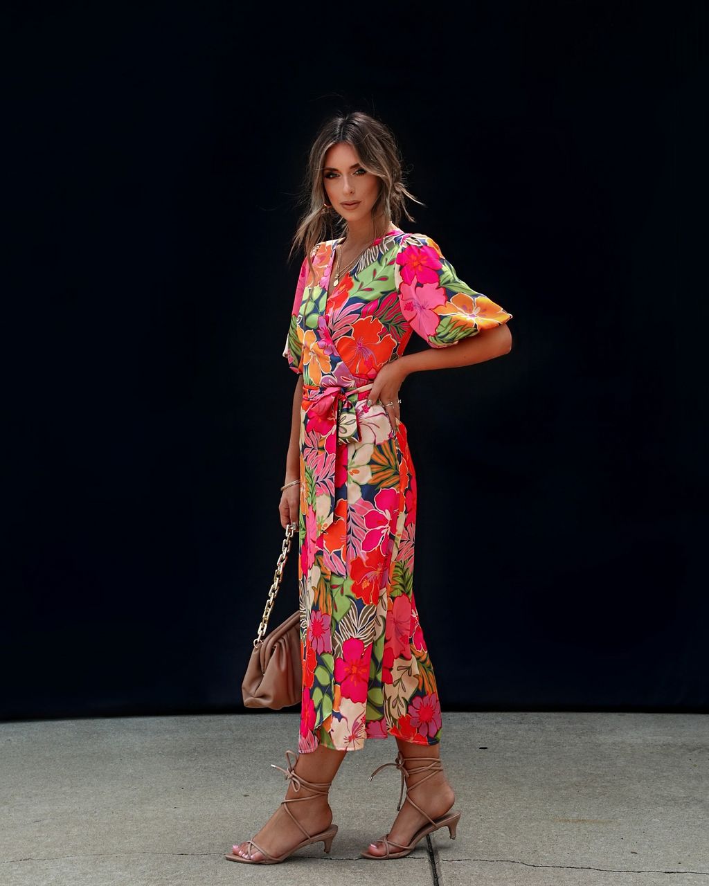 Sunset Drinks Floral Wrap Midi Dress - Tropical sold by Vici