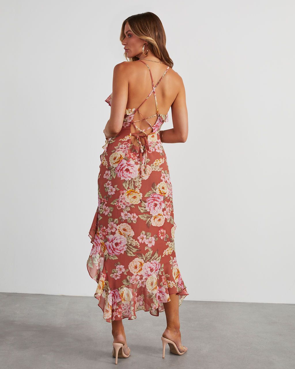 Safia Floral Ruffle Slip Midi Dress sold by Vici product image thumbnail 4