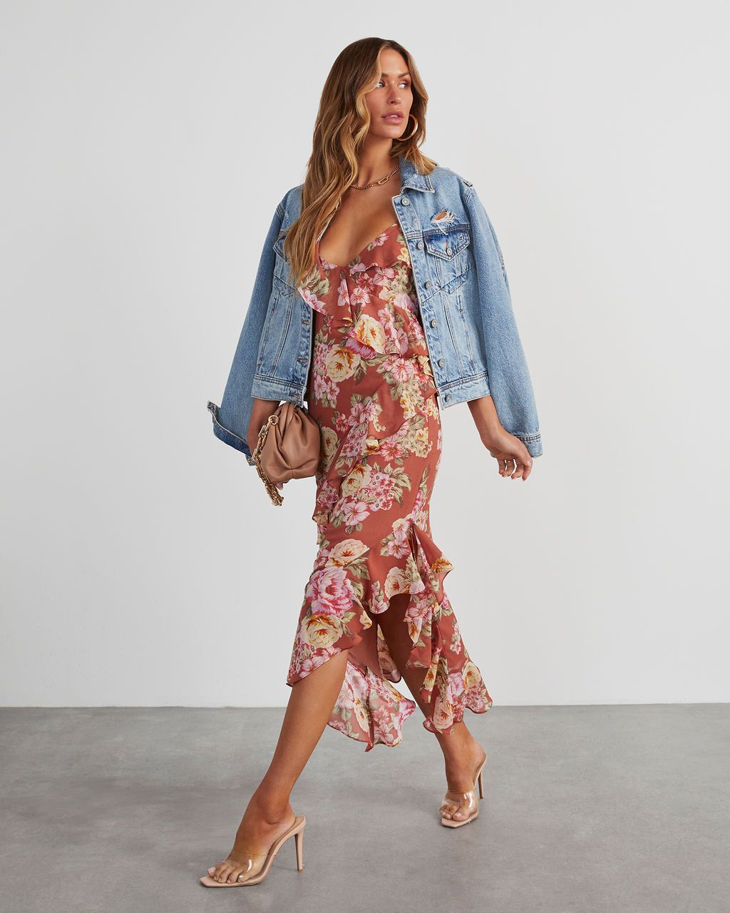 Safia Floral Ruffle Slip Midi Dress sold by Vici product image thumbnail 2