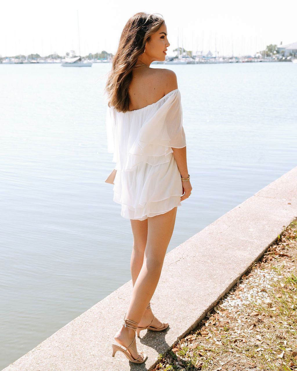 Heaven Sent Off The Shoulder Chiffon Romper - White - FINAL SALE sold by Vici product image thumbnail 4