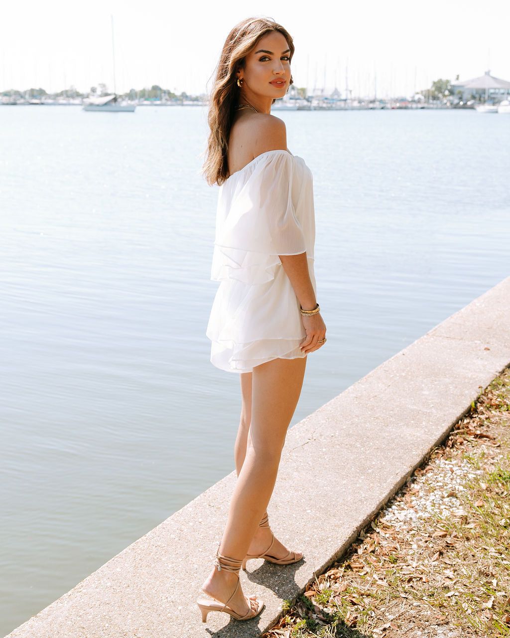 Heaven Sent Off The Shoulder Chiffon Romper - White - FINAL SALE sold by Vici product image thumbnail 5