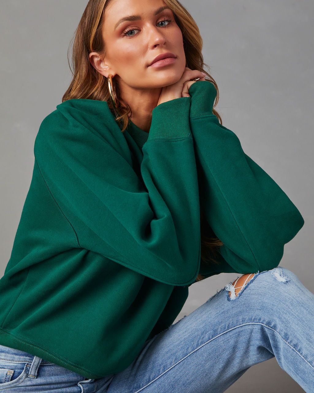 Huddy Cotton Sweatshirt - Hunter Green sold by Vici product image thumbnail 5