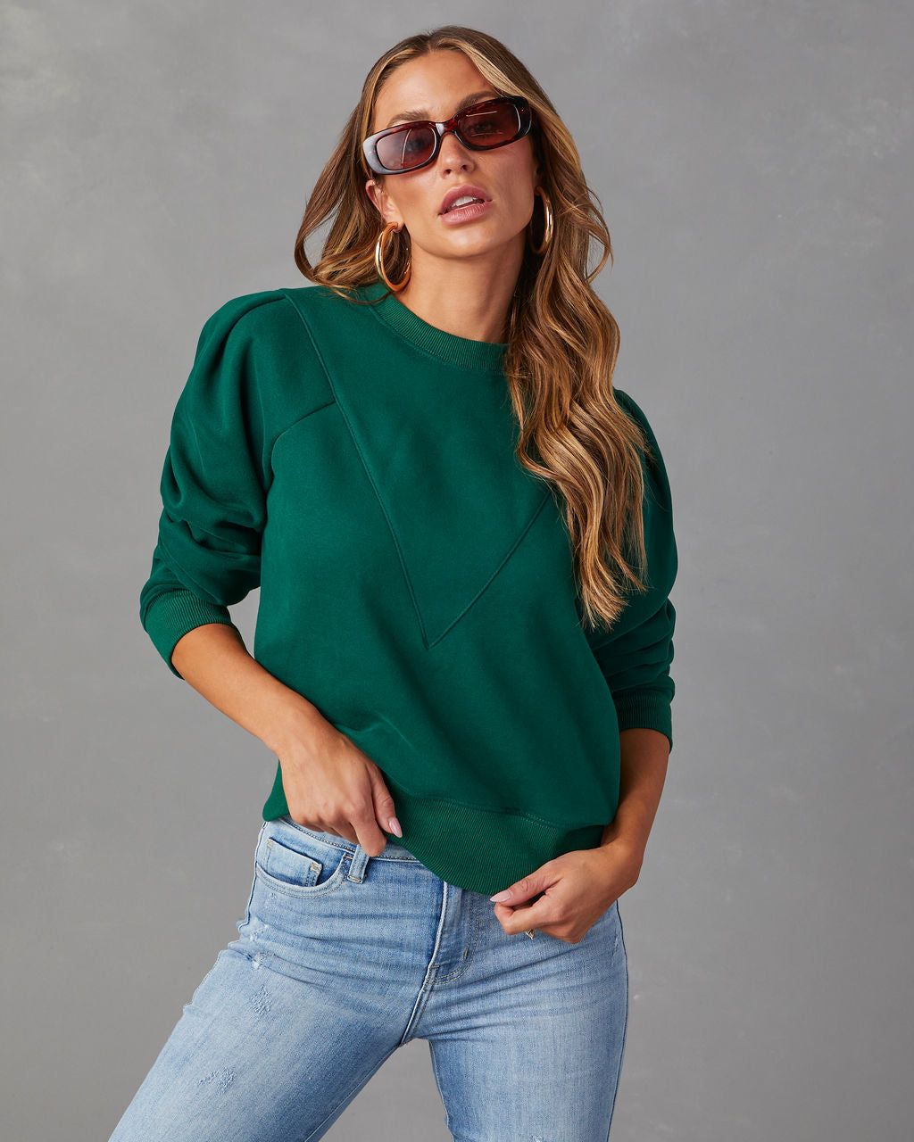 Huddy Cotton Sweatshirt - Hunter Green sold by Vici