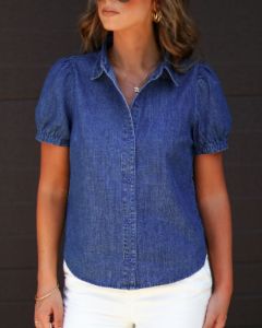 Wylder Denim Button Up Short Sleeve Top sold by Vici