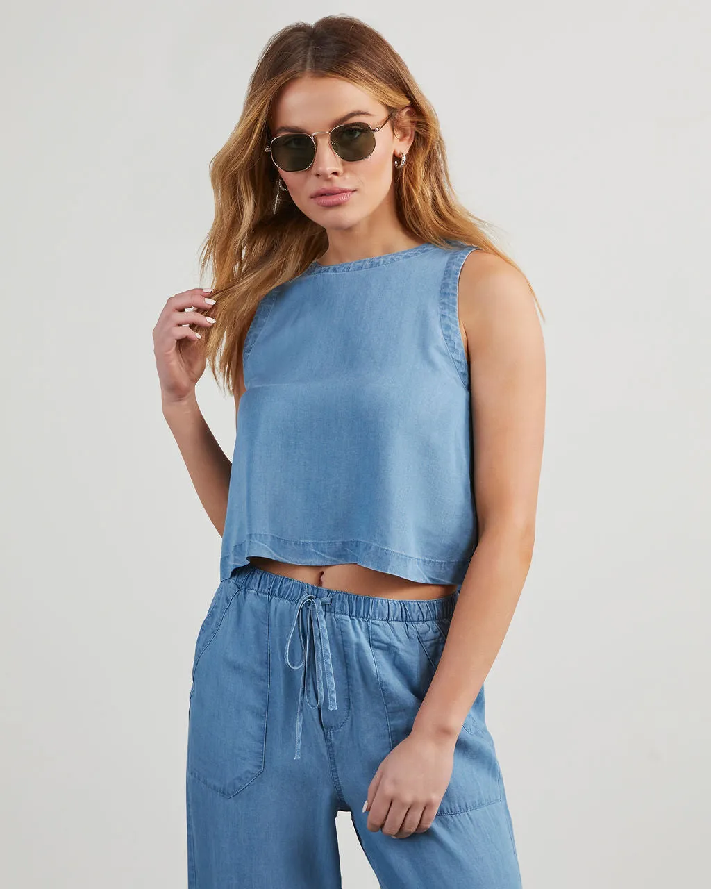 Ian Chambray Sleeveless Top sold by Vici
