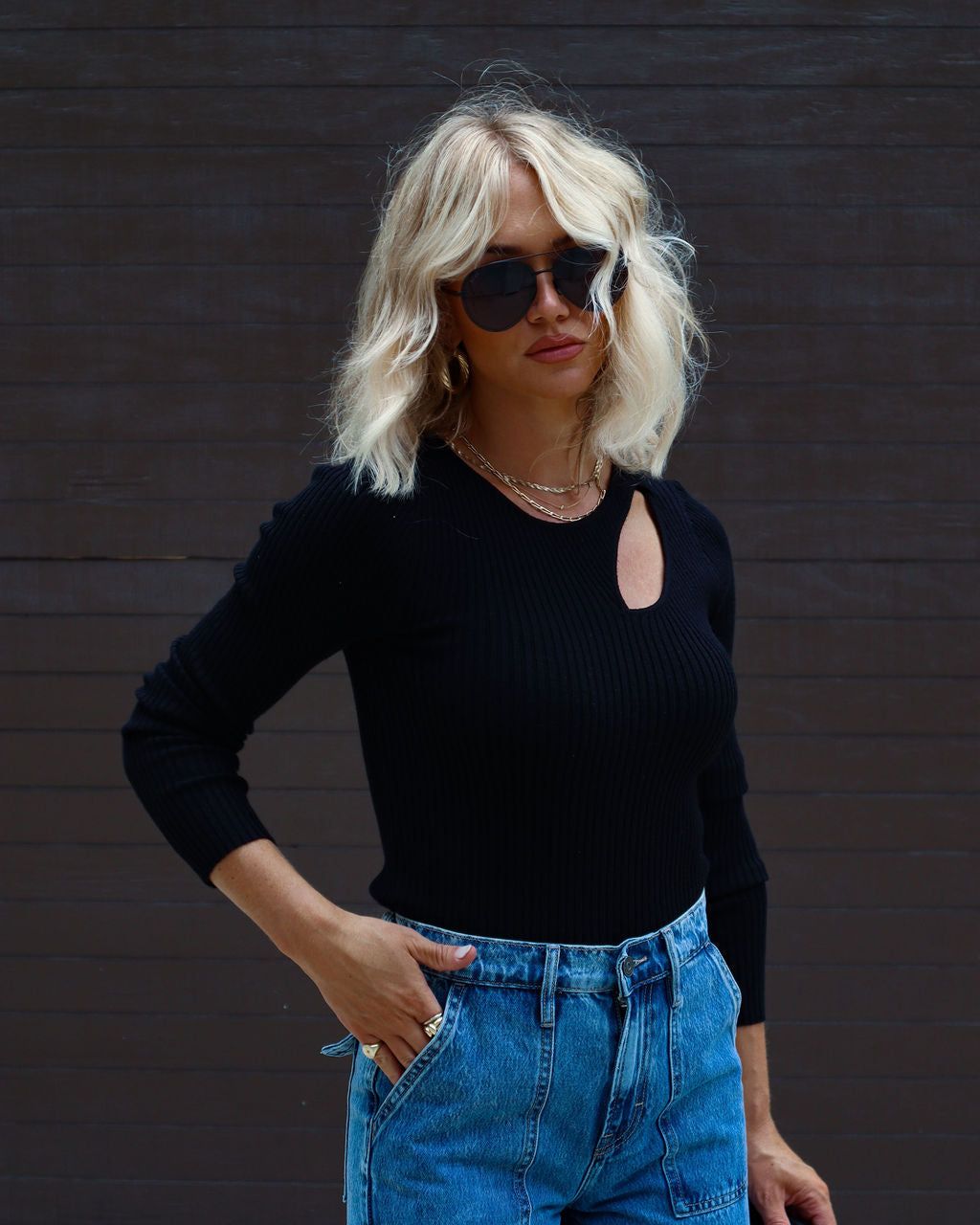 Montclair Cutout Ribbed Knit Sweater Top - Black sold by Vici product image thumbnail 6