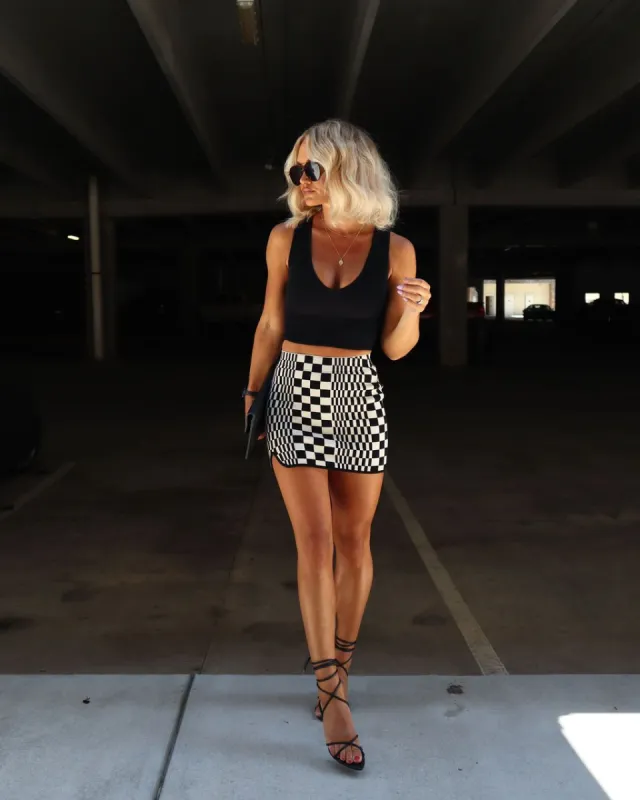 Edith Checkered Knit Mini Skirt sold by Vici