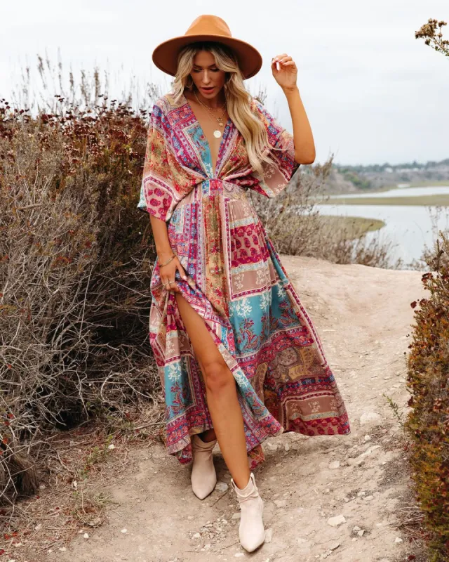 Enticing Patchwork Kimono Maxi Dress - FINAL SALE sold by Vici