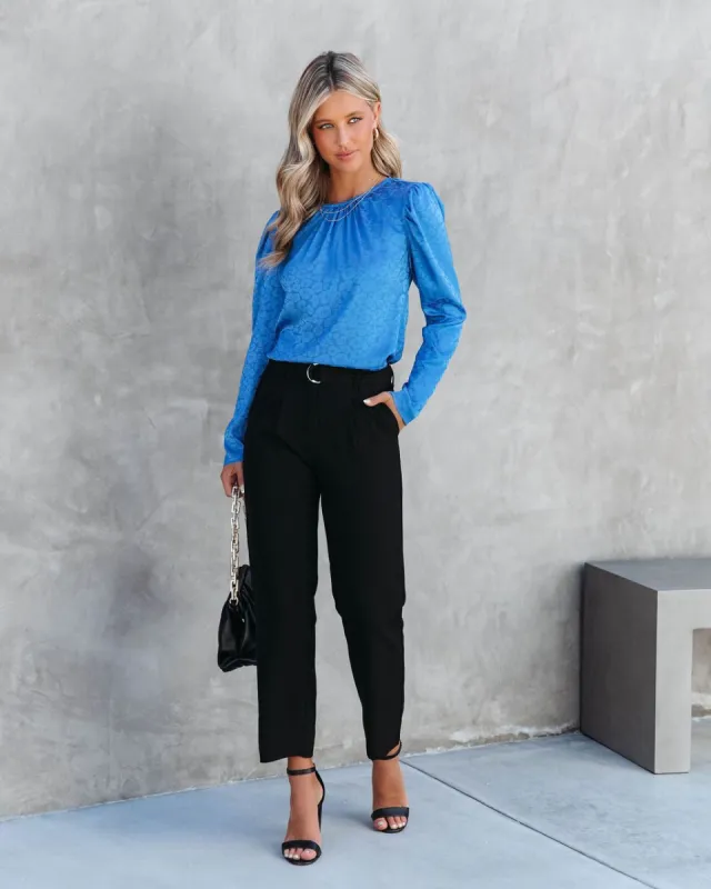 Anikka Satin Padded Shoulder Blouse - Blue - FINAL SALE sold by Vici