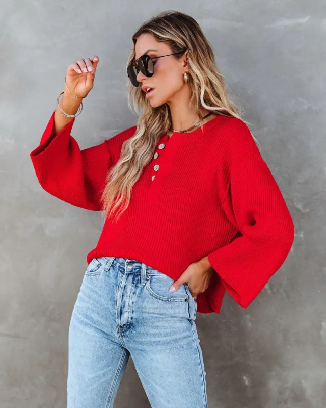 Shawn Ribbed Henley Top - Red - LAST CHANCE sold by Vici