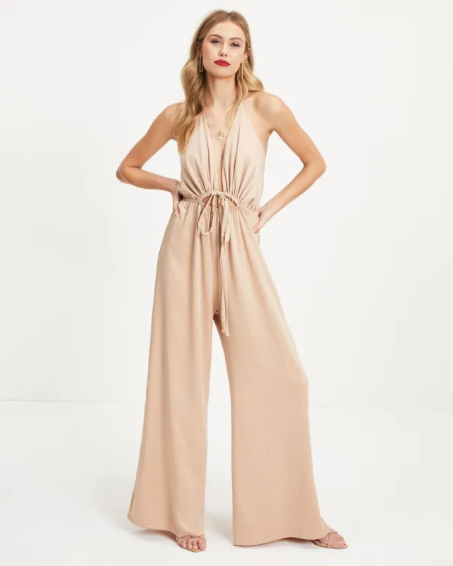 Chelsea Satin Halter Cutout Jumpsuit sold by Vici