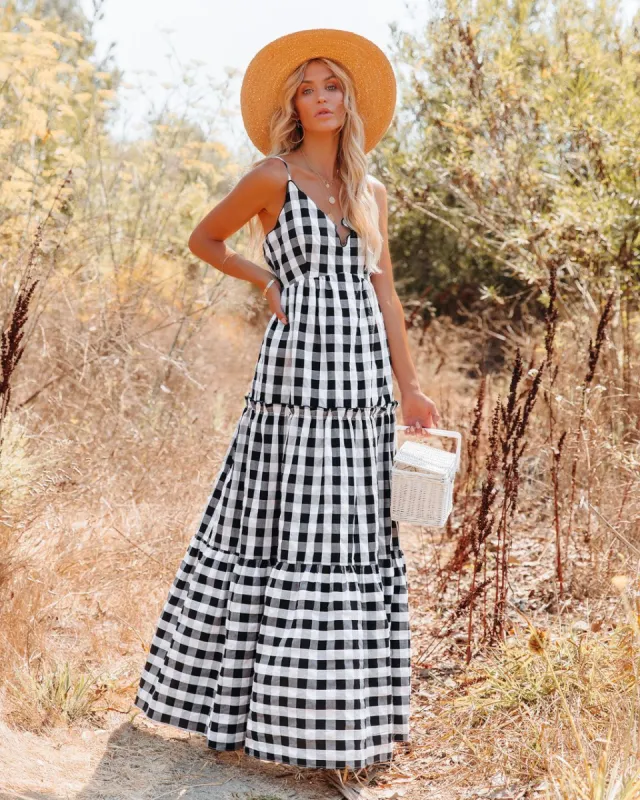 Baker Cotton Blend Tiered Gingham Maxi Dress - FINAL SALE sold by Vici