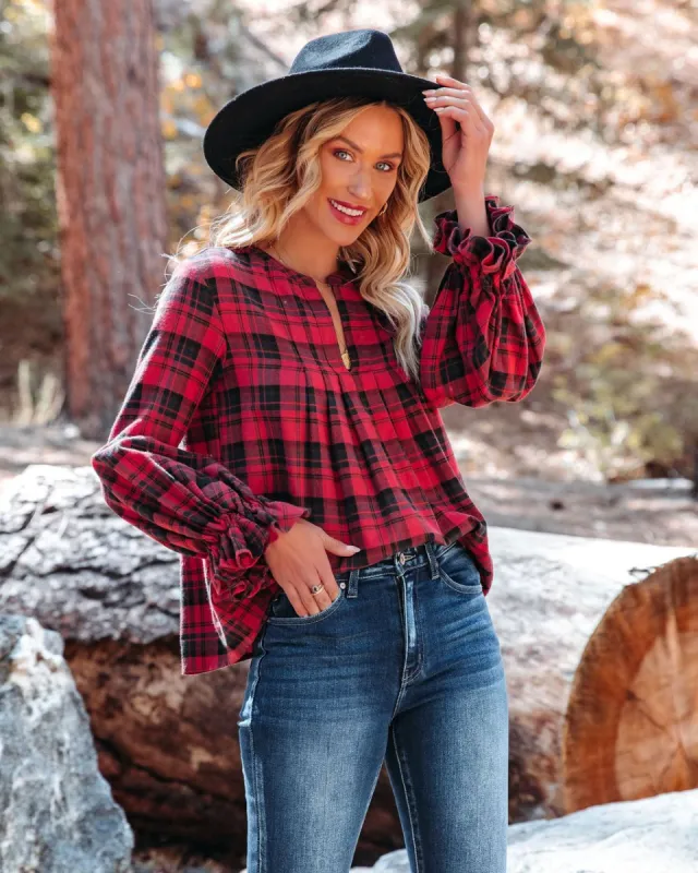 Julien Cotton Plaid Babydoll Top - Spiced Red - FINAL SALE sold by Vici