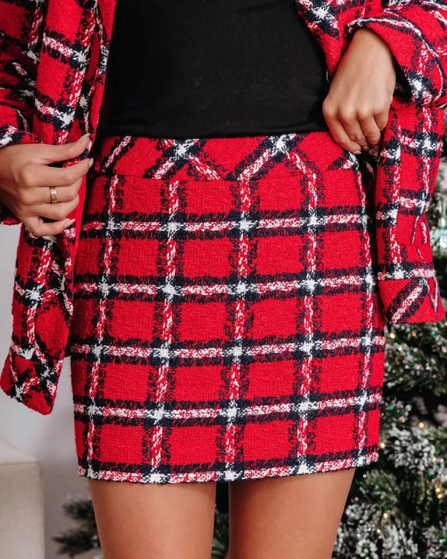 Coming Home Tweed Plaid Mini Skirt sold by Vici
