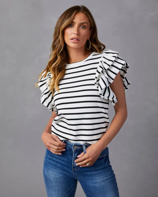 Galen Ruffle Sleeve Striped Top sold by Vici