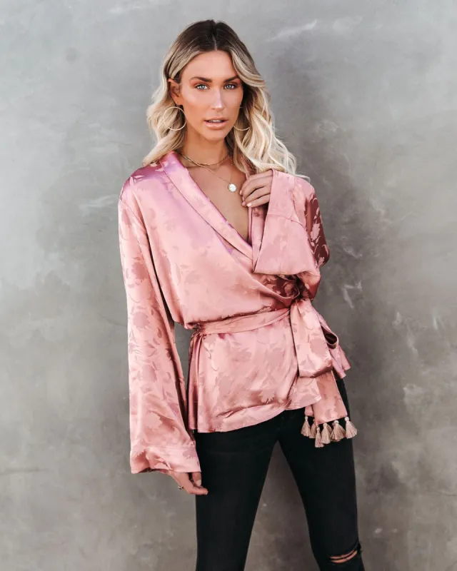 Arlow Satin Embossed Wrap Blouse - Rose - FINAL SALE sold by Vici