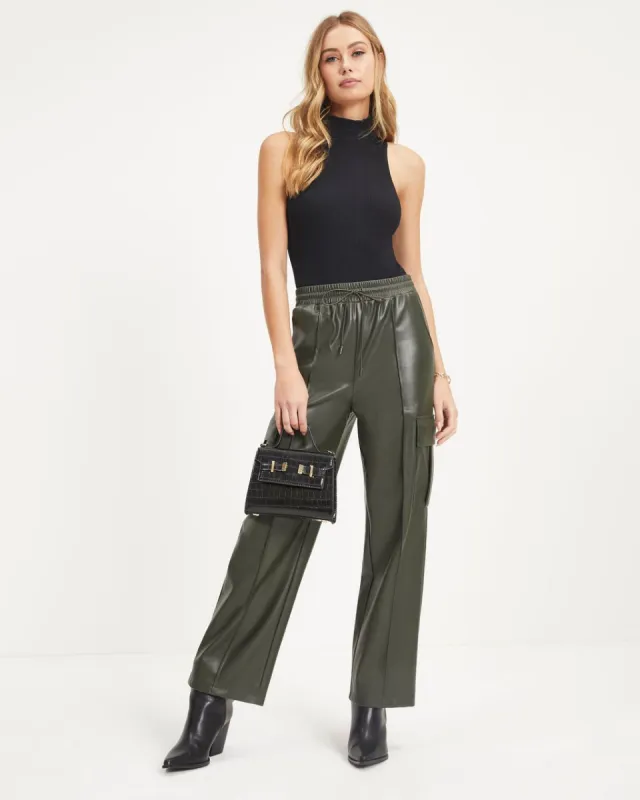 Explore The World Faux Leather Cargo Pants sold by Vici