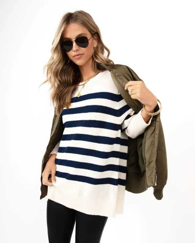 Venice Striped Knit Sweater - Navy - LAST CHANCE sold by Vici