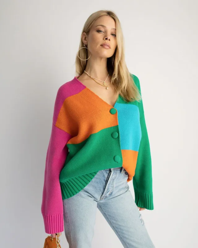 What A Combo Colorblock Cardigan - FINAL SALE sold by Vici